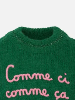 Weicher, kastenförmiger Mädchenpullover mit Comme Ci Comme Ça-Stickerei