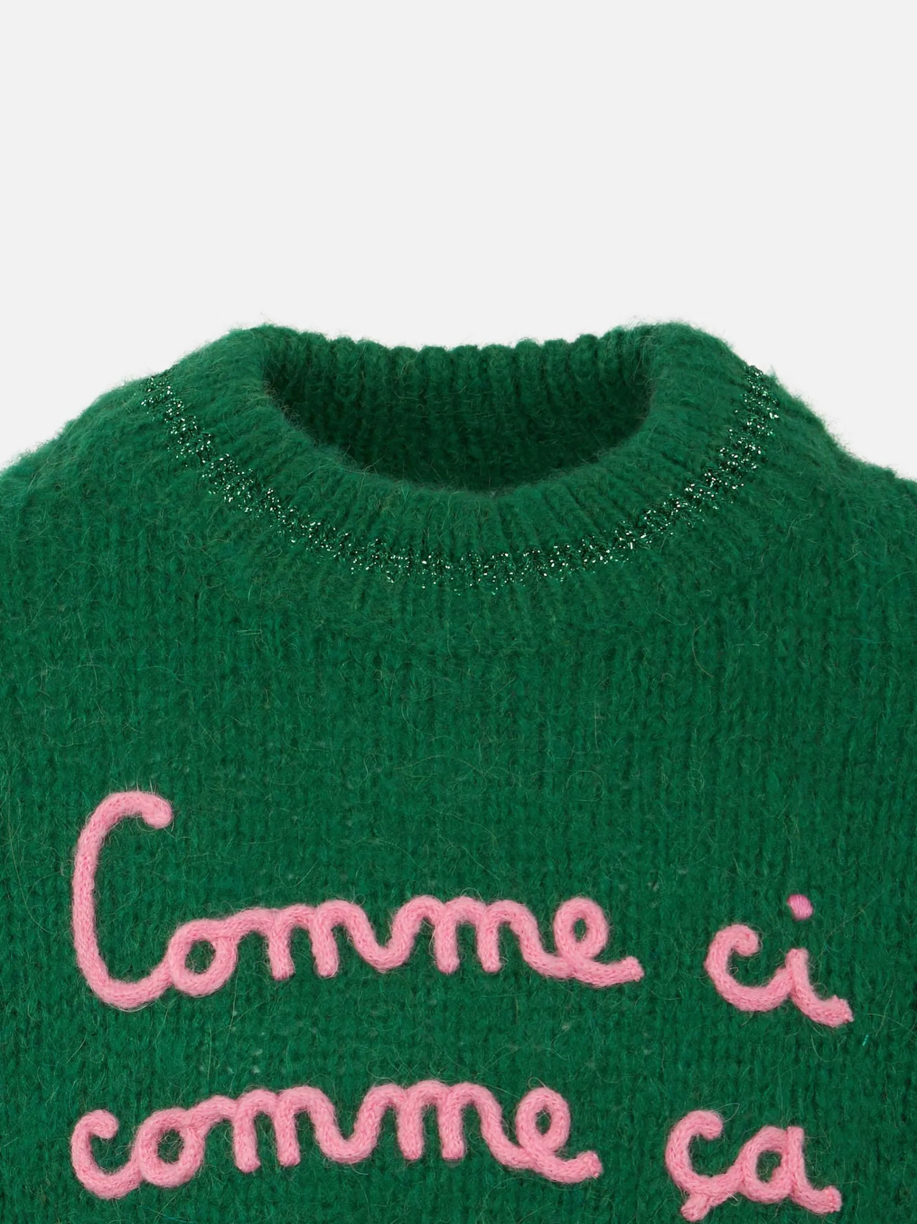 Weicher, kastenförmiger Mädchenpullover mit Comme Ci Comme Ça-Stickerei