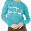 Weicher, kurz geschnittener Damenpullover mit Rundhalsausschnitt und „Sundays are for Coccole“-Stickerei