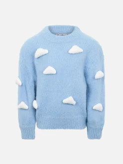 Weicher Mädchenpullover Danya Jr in kastiger Form mit gehäkelten 3D-Wolken-Patches