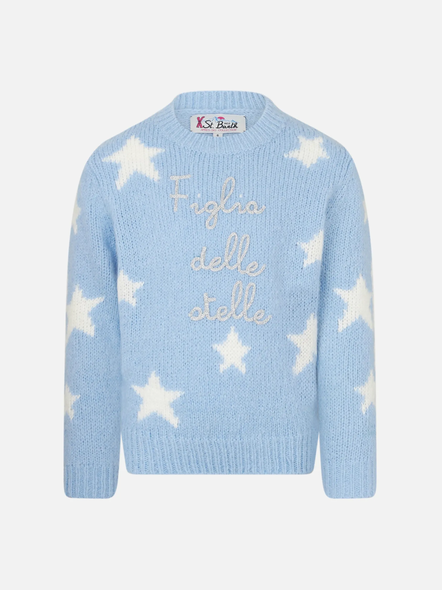 Weicher Mädchenpullover mit Rundhalsausschnitt, Sternen und Figlia delle Stelle-Stickerei | NIKI DJ SONDEREDITION
