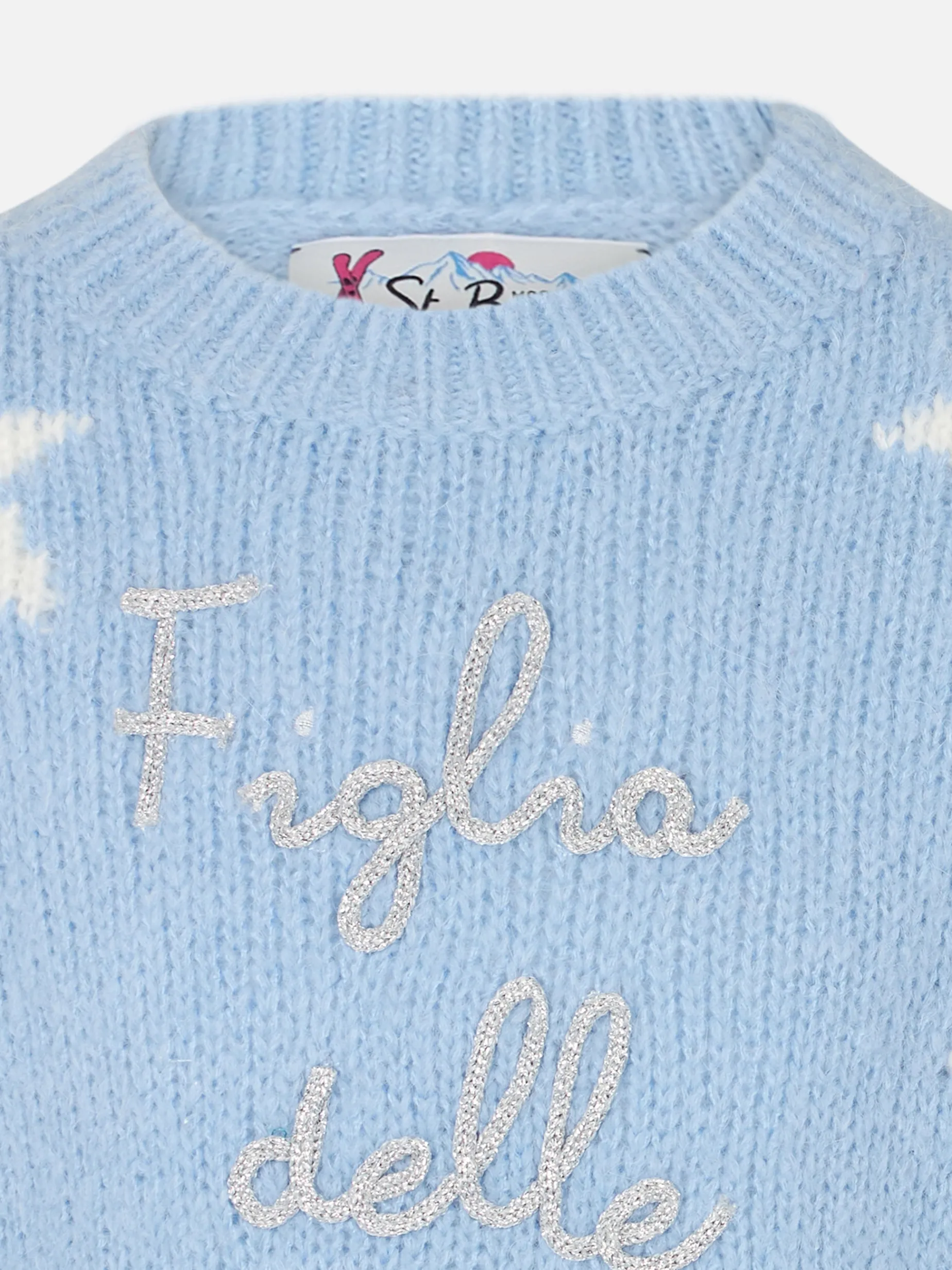 Weicher Mädchenpullover mit Rundhalsausschnitt, Sternen und Figlia delle Stelle-Stickerei | NIKI DJ SONDEREDITION