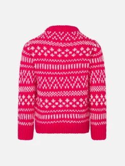 Weicher Mädchenpullover mit Rundhalsausschnitt, Fair-Isle-Print und Princess of Chalet-Stickerei