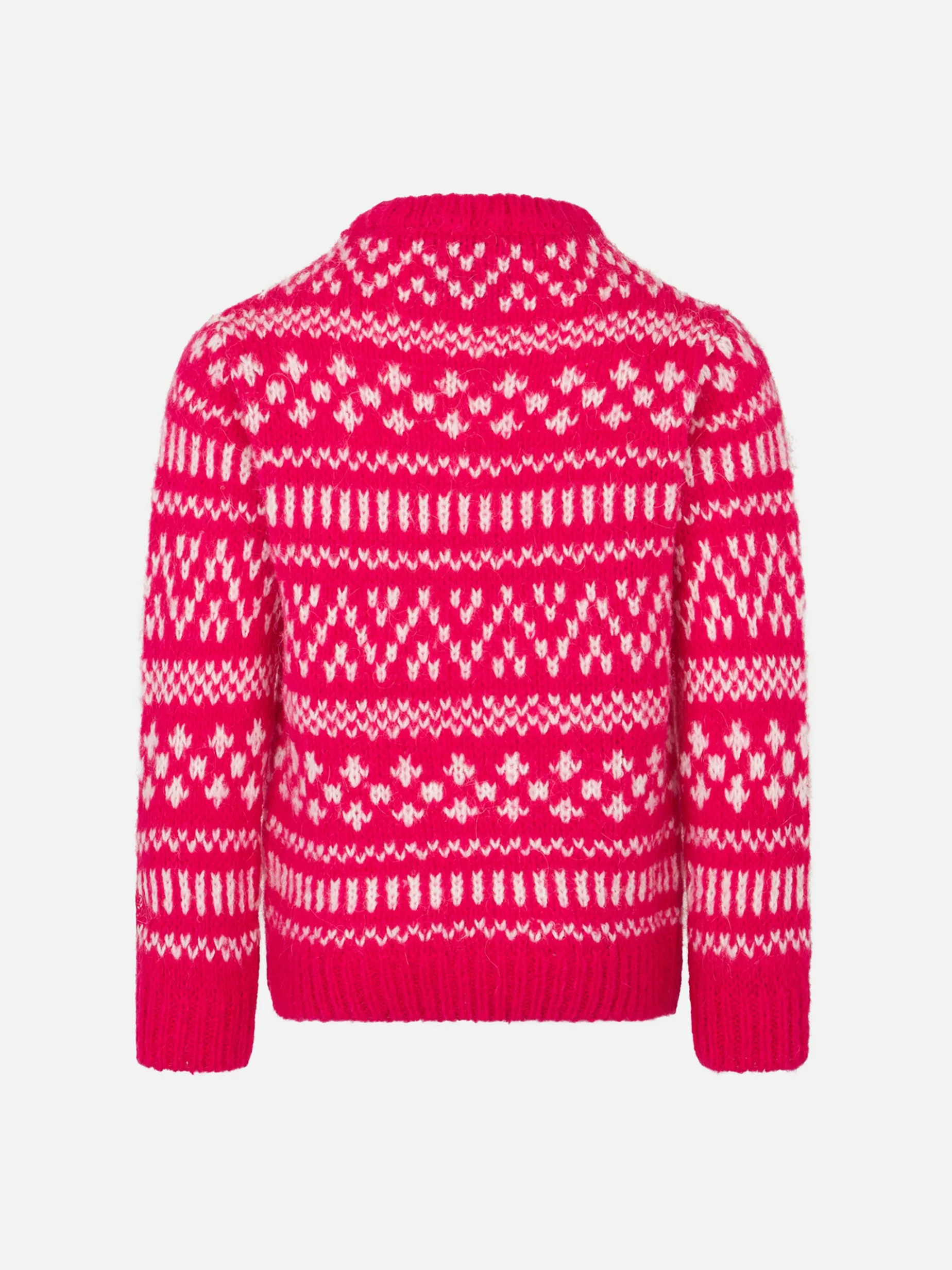 Weicher Mädchenpullover mit Rundhalsausschnitt, Fair-Isle-Print und Princess of Chalet-Stickerei