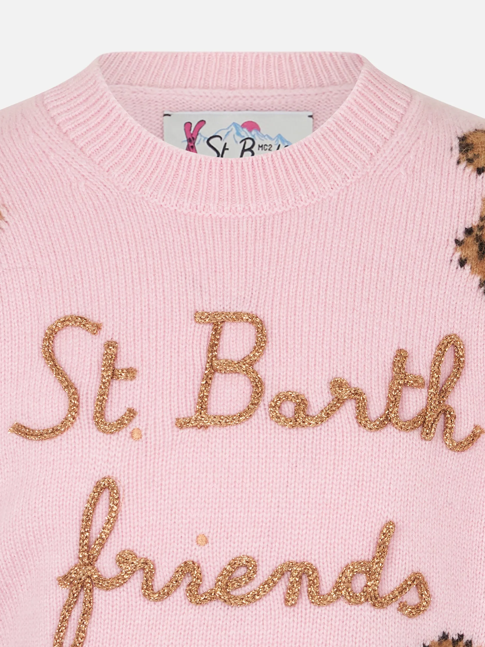 Weicher Rippstrickpullover für Mädchen mit Rundhalsausschnitt und St. Barth Friend-Stickerei