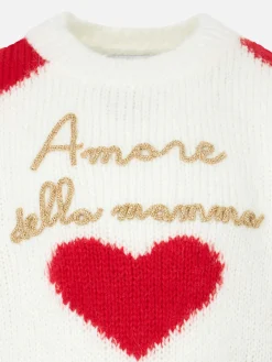 Weicher Rippstrickpullover für Mädchen mit Rundhalsausschnitt, Herzen und Amore della Mamma-Stickerei