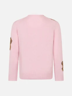 Weicher Rippstrickpullover für Mädchen mit Rundhalsausschnitt und St. Barth Friend-Stickerei