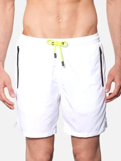Weiße Badeshorts aus leichtem Stoff mit Reißverschluss