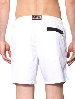 Weiße Badeshorts aus leichtem Stoff mit Reißverschluss