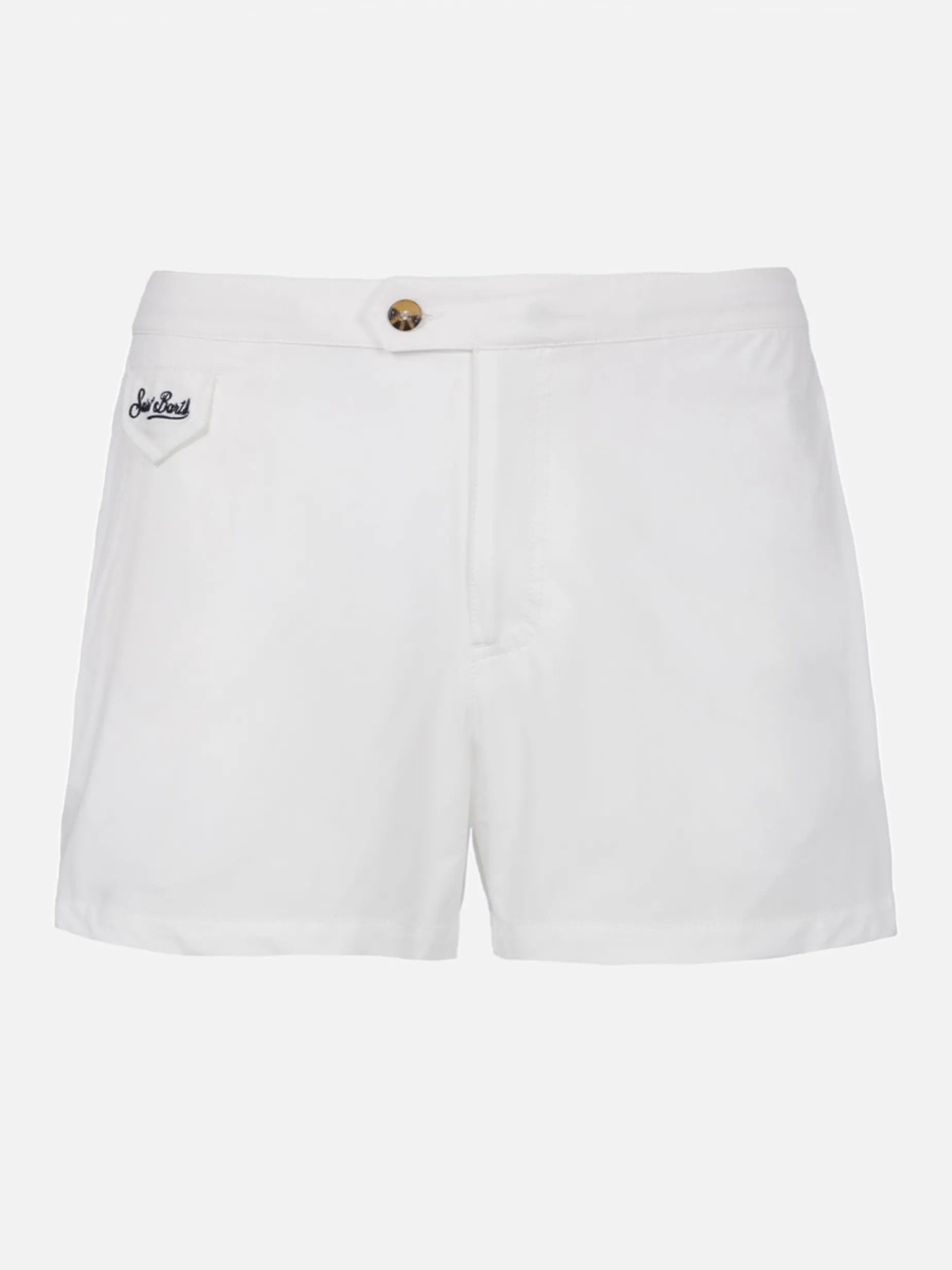 Weiße Herren-Badeshorts mit tailliertem Schnitt von Harrys
