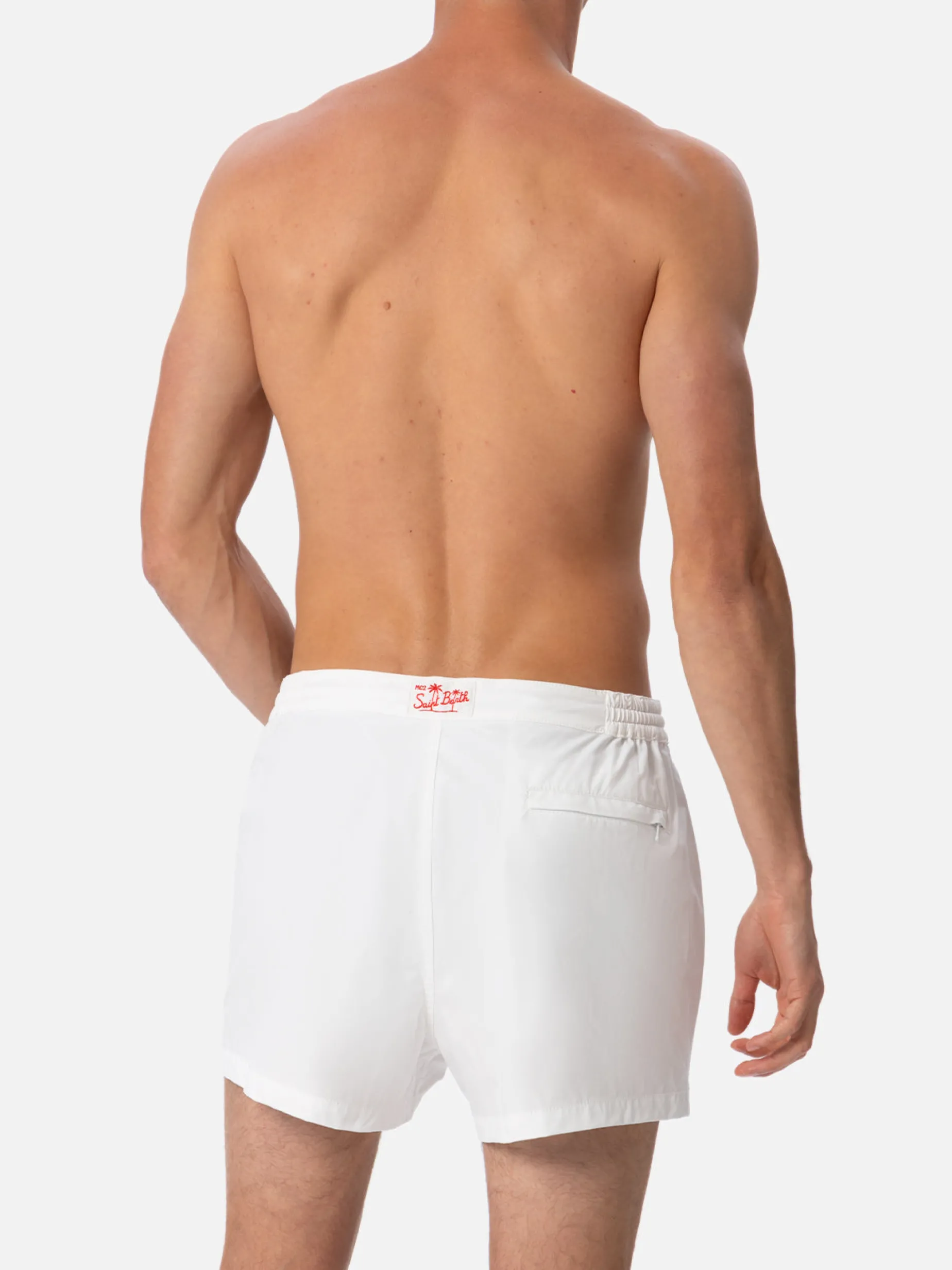 Weiße Herren-Badeshorts mit tailliertem Schnitt von Harrys