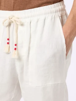Weiße Herren-Leinen-Calais-Hose mit Kordelzug