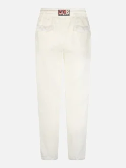 Weiße Herren-Leinen-Calais-Hose mit Kordelzug