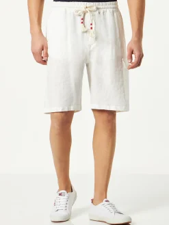 Weiße Leinen-Bermudashorts