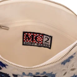 Weiße Parisienne-Häkelclutch mit Saint-Barth-Stickerei