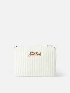 Weiße Parisienne-Tasche aus Rippentrikot mit Kette