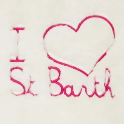 Weiße Pelzjacke für Mädchen mit „I Love St. Barth“-Stickerei