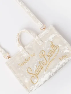 Weiße Telefontasche aus Chenille mit Saint Barth-Logostickerei