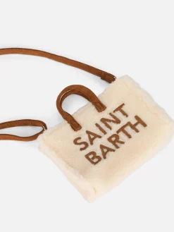 Weiße Telefontasche aus Teddystoff mit Saint Barth-Logostickerei