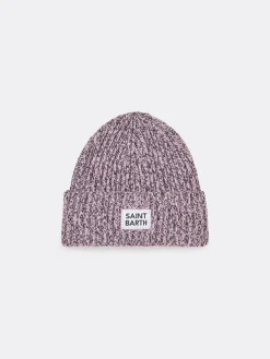 Weiße und rosa Mouliné-Mütze für Damen mit Saint-Barth-Stickerei