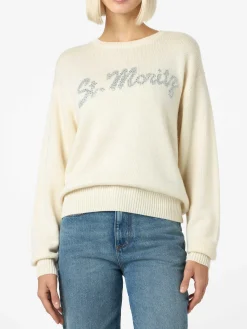 Weißer Damenpullover Louise mit St. Moritz Strass-Verzierung | ST. MORITZ TOP OF THE WORLD SPECIAL EDITION
