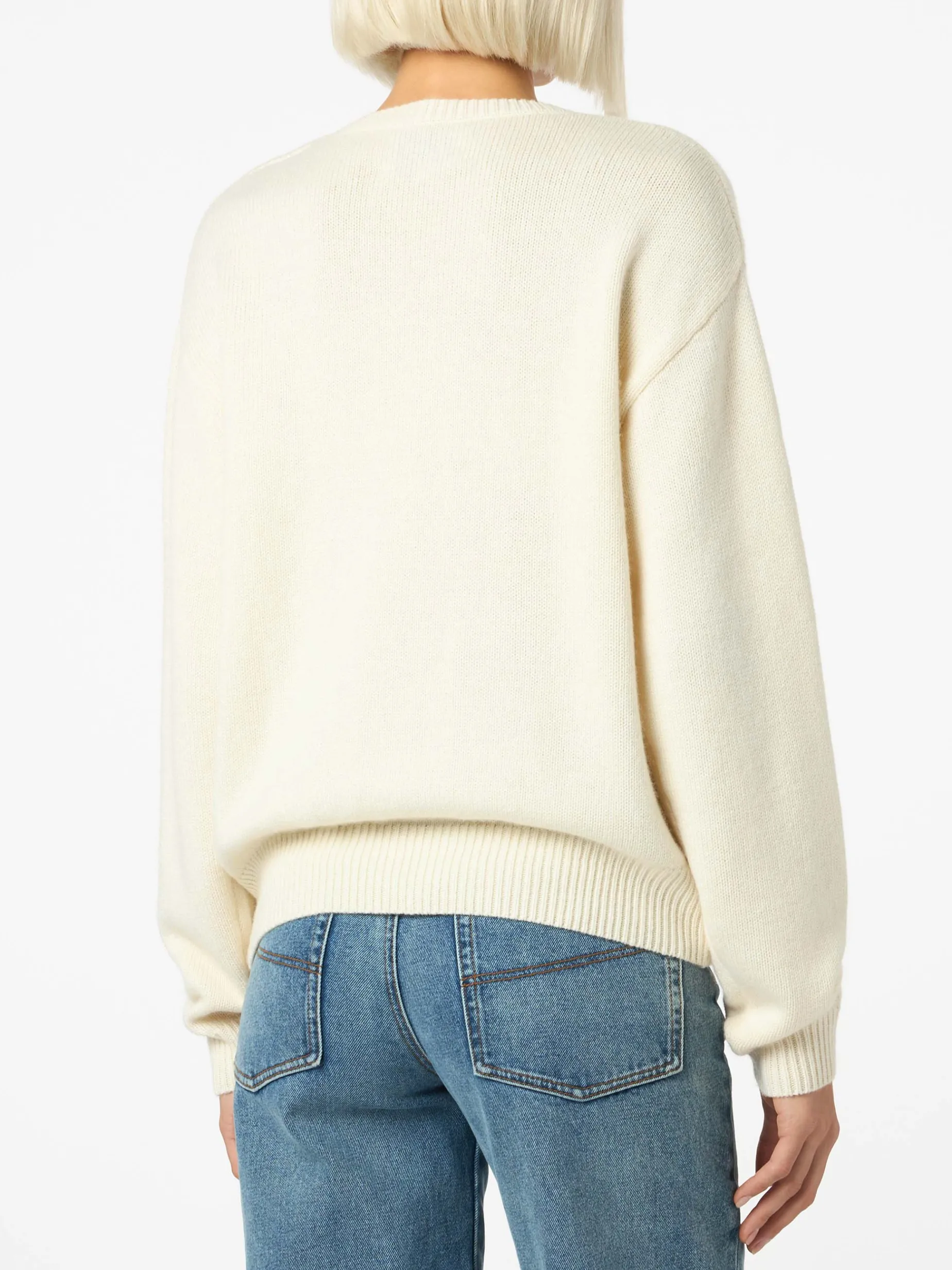 Weißer Damenpullover Louise mit St. Moritz Strass-Verzierung | ST. MORITZ TOP OF THE WORLD SPECIAL EDITION