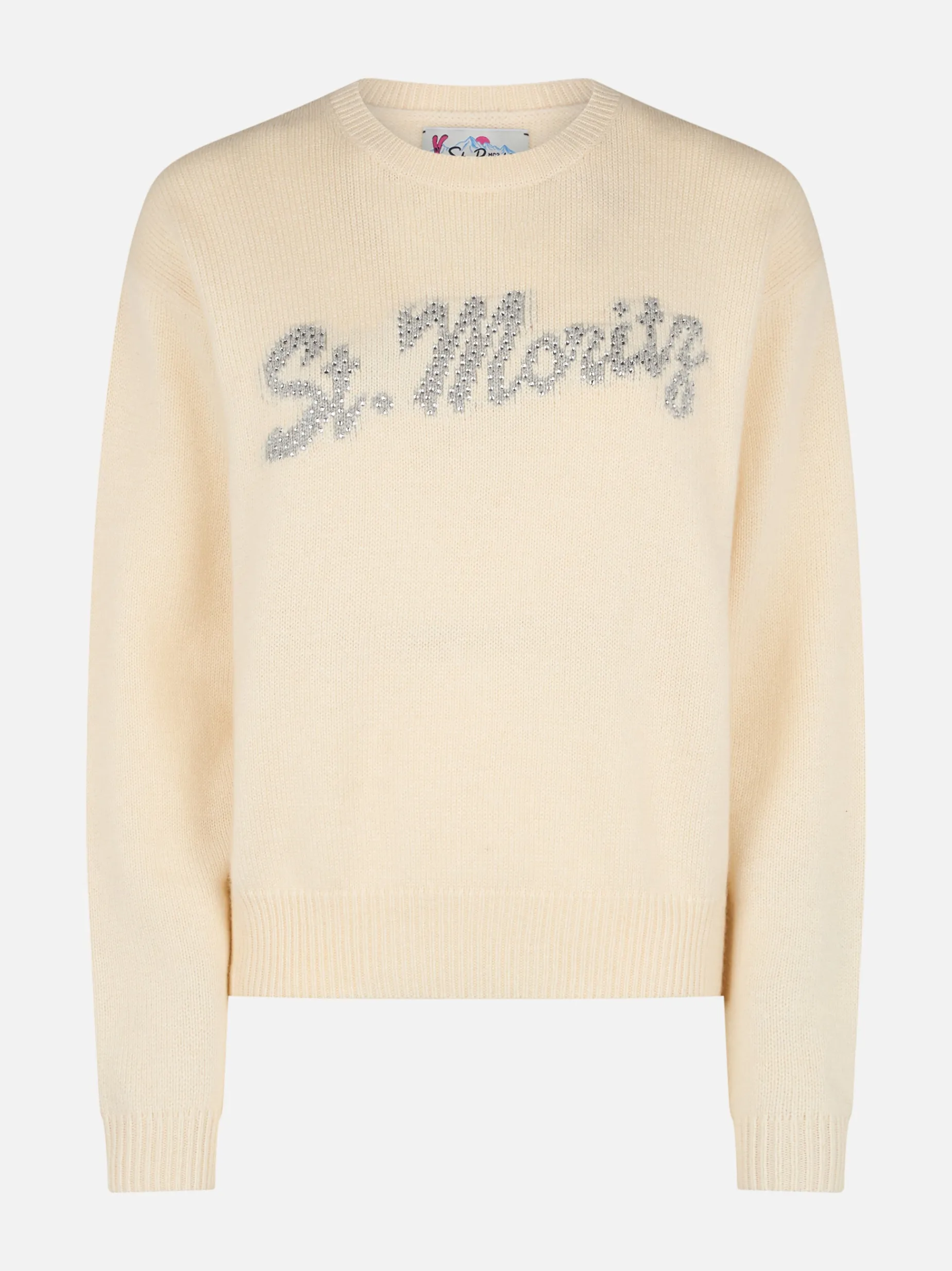 Weißer Damenpullover Louise mit St. Moritz Strass-Verzierung | ST. MORITZ TOP OF THE WORLD SPECIAL EDITION