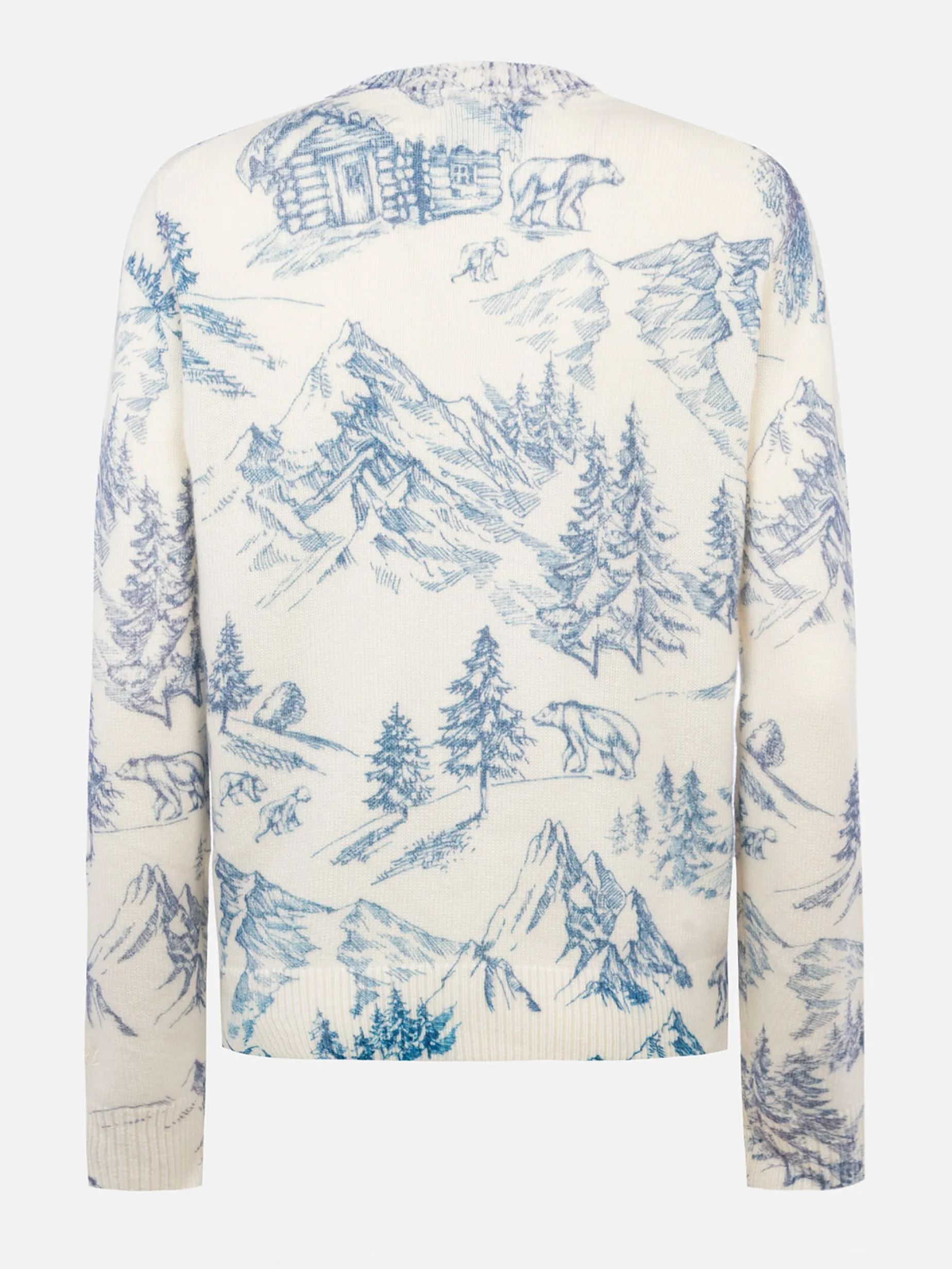 Weißer Damenpullover New Queen mit Toile de Jouy-Druck und La Montagne-Stickerei