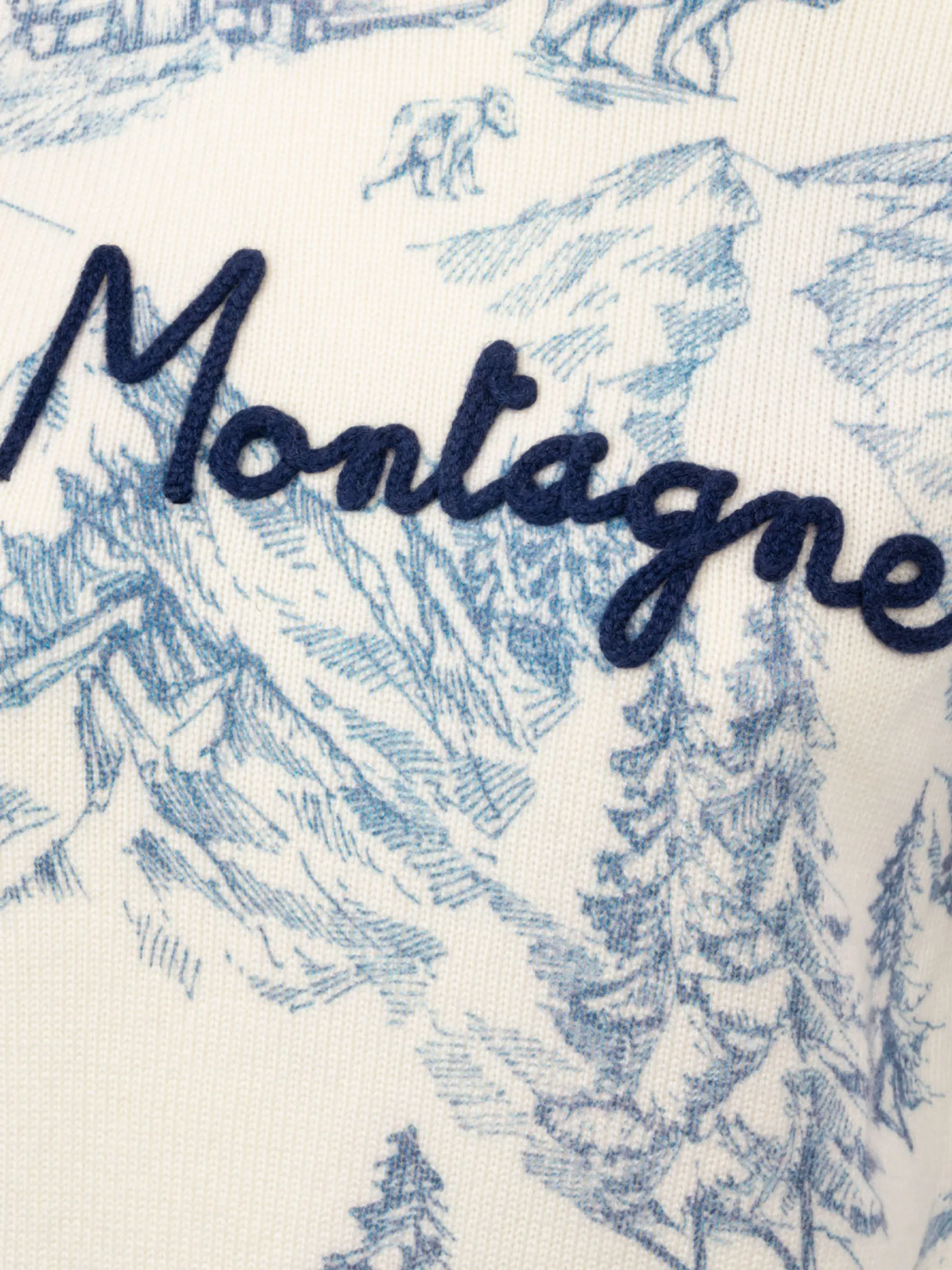 Weißer Damenpullover New Queen mit Toile de Jouy-Druck und La Montagne-Stickerei