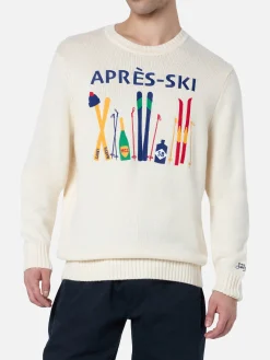 Weißer Herrenpullover Bombardino mit Après-Ski-Stickerei