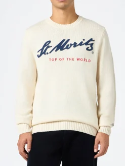 Weißer Herrenpullover Bombardino mit St. Moritz Top of the World-Aufdruck | ST. MORITZ TOP OF THE WORLD SPECIAL EDITION