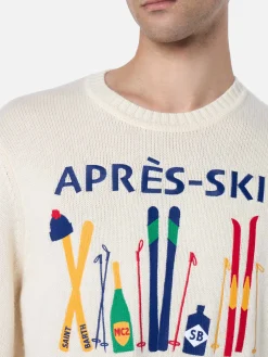 Weißer Herrenpullover Bombardino mit Après-Ski-Stickerei