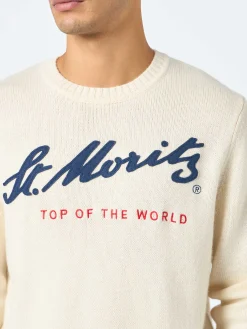 Weißer Herrenpullover Bombardino mit St. Moritz Top of the World-Aufdruck | ST. MORITZ TOP OF THE WORLD SPECIAL EDITION