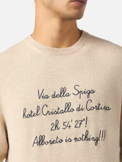 Weißer Herrenpullover Heron Light mit Via della Spiga...-Stickerei | VACANZE DI NATALE SONDERAUSGABE