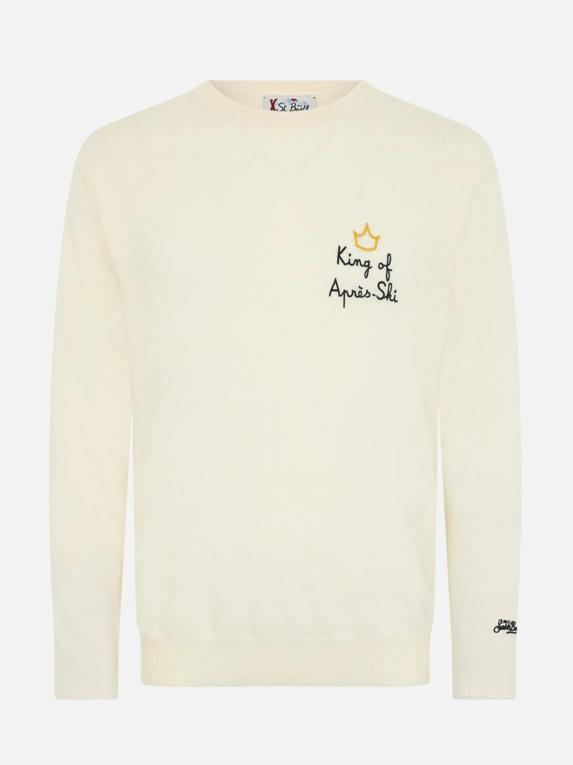 Weißer Herrenpullover Heron mit King of Après-Ski-Stickerei