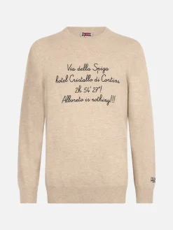 Weißer Herrenpullover Heron Light mit Via della Spiga...-Stickerei | VACANZE DI NATALE SONDERAUSGABE
