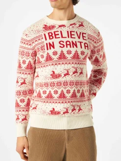 Weißer Herrenpullover mit Weihnachtsdruck