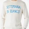 Weißer Herrenpullover mit Settimana in Bianco-Stickerei
