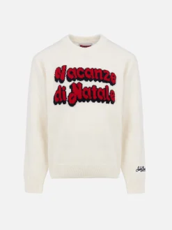Weißer Jungenpullover Douglas mit Rundhalsausschnitt und Jacquard-Logo aus dem Film „Vacanze di Natale“ | VACANZE DI NATALE SONDERAUSGABE