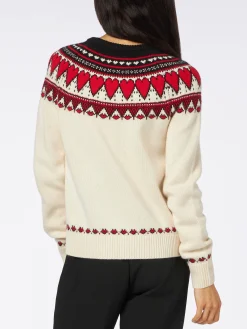 Weißer Pullover für Damen New Queen Fair Isle Herz-Print