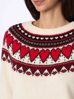 Weißer Pullover für Damen New Queen Fair Isle Herz-Print