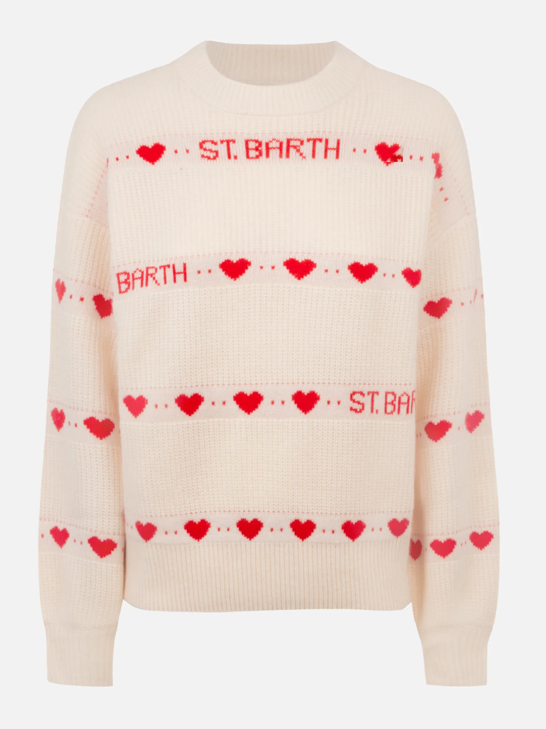 Weißer Rippenpullover Danya für Damen mit Herz-Print