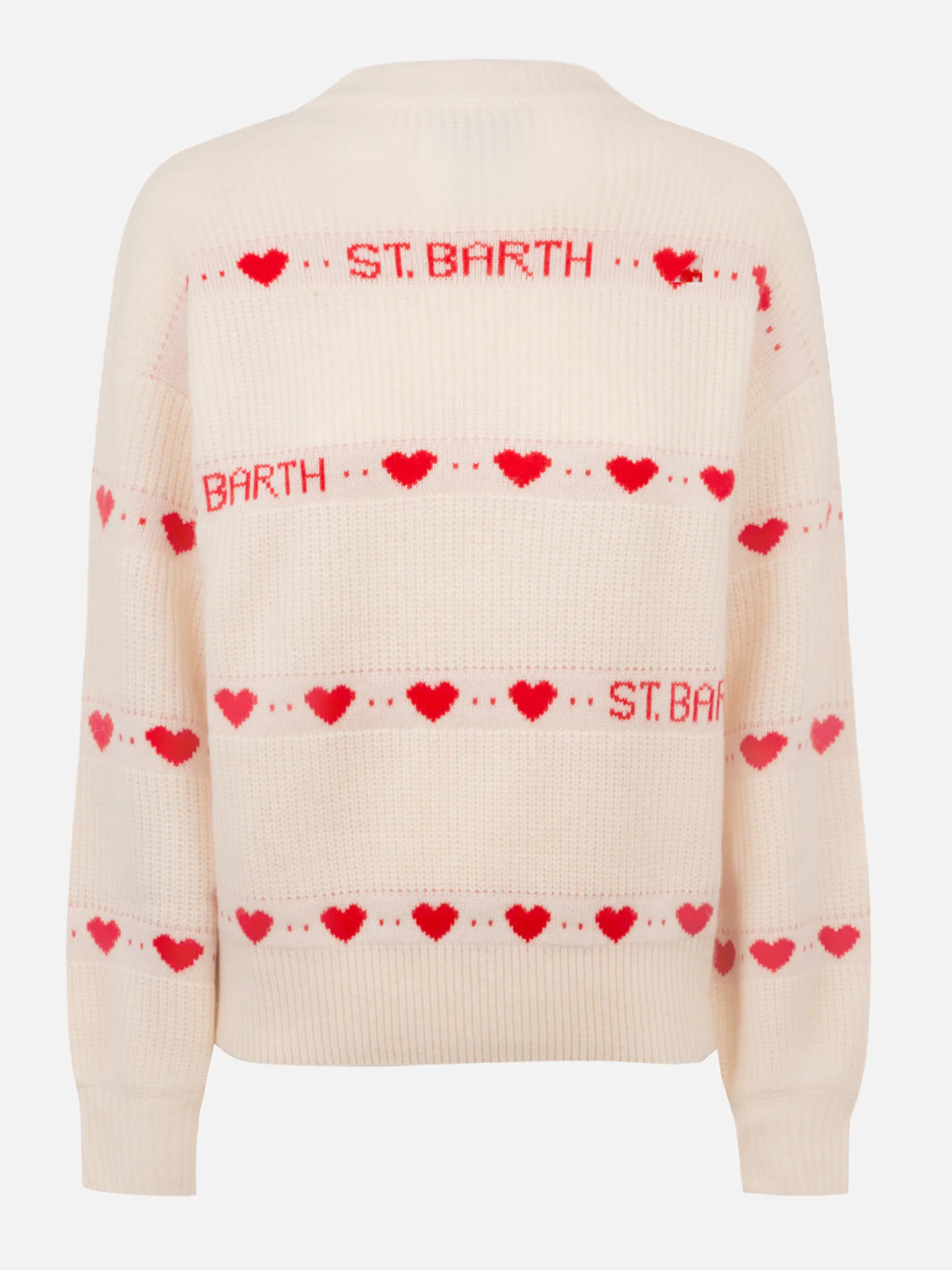 Weißer Rippenpullover Danya für Damen mit Herz-Print