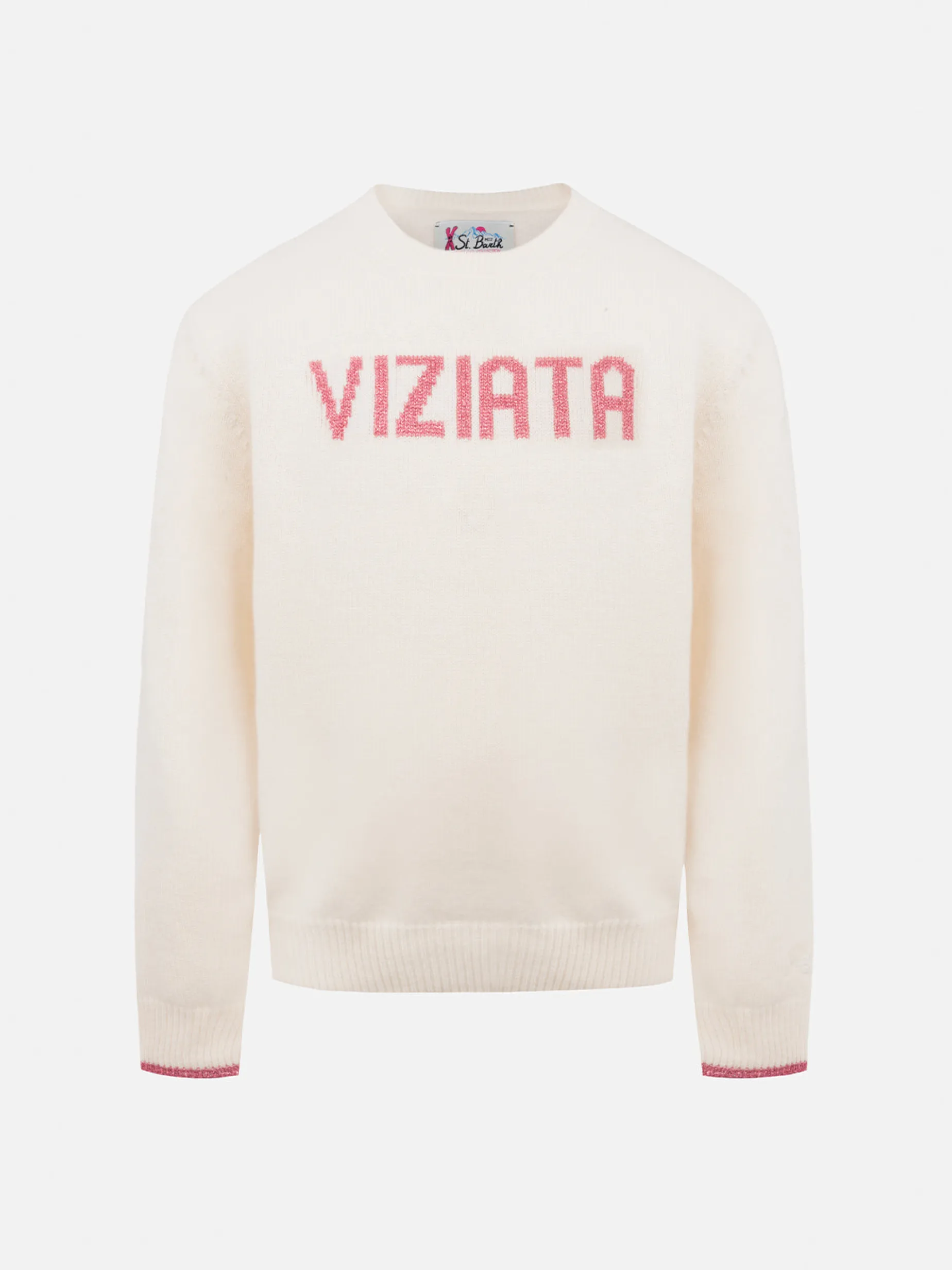 Weißer Rundhalspullover für Mädchen „Princess“ mit Viziata-Lurex-Print