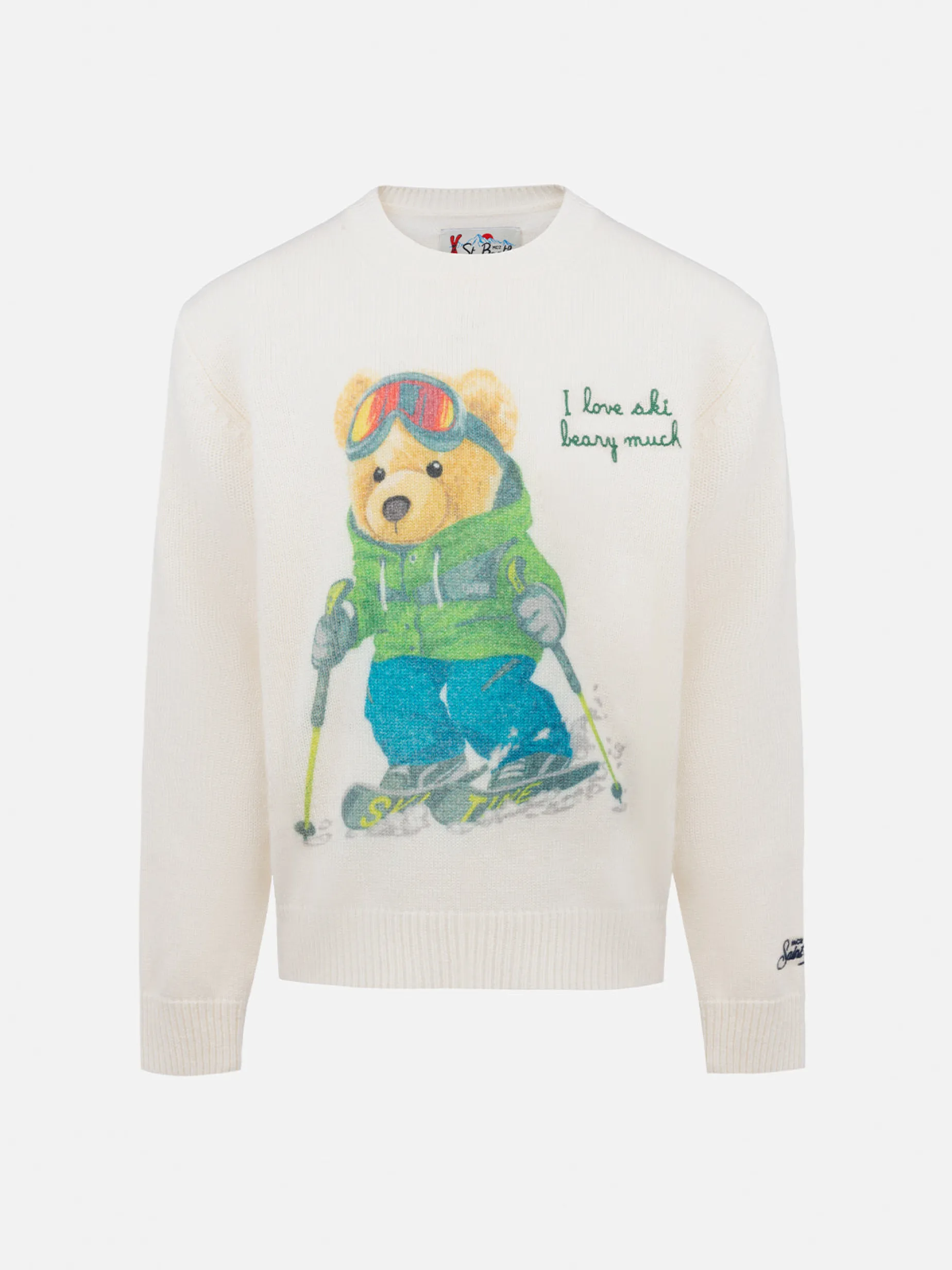 Weißer Rundhalspullover für Jungen „Douglas“ mit „Beary Much“-Stickerei