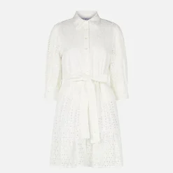 Weißes Baumwoll-Kurzkleid Daisi mit Stickereien