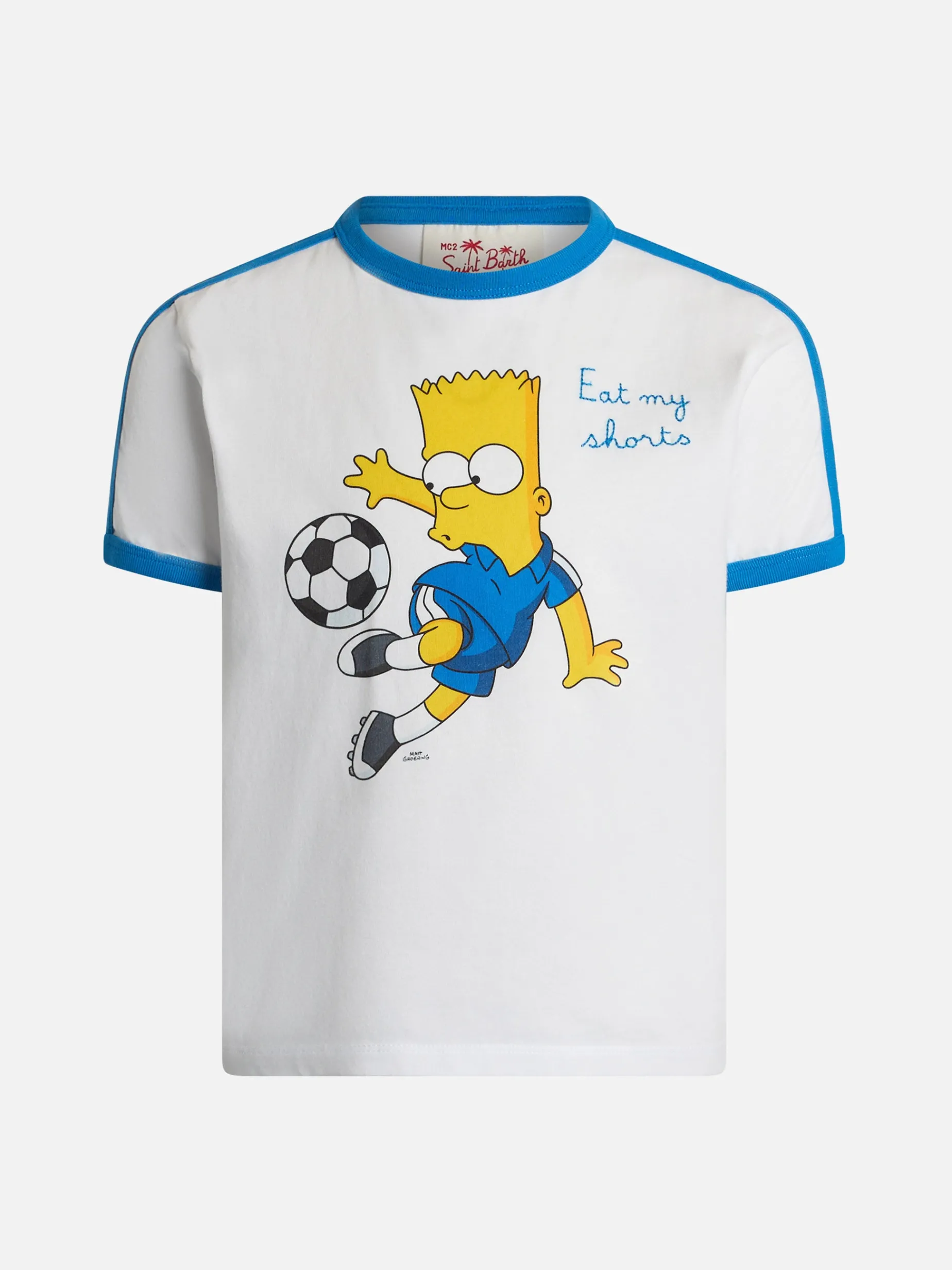 Weißes Baumwoll-T-Shirt für Jungen Dean Jr mit Bart-Simpson-Aufdruck und Stickerei | DIE SIMPSON-SONDERAUSGABE