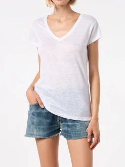 Weißes Damen-T-Shirt aus Leinen