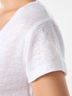 Weißes Damen-T-Shirt aus Leinen