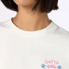 Weißes Damen-T-Shirt Emilie aus schwerer Baumwolle mit Gatta delle nevi-Stickerei | INSULTI LUMINOSI SONDEREDITION